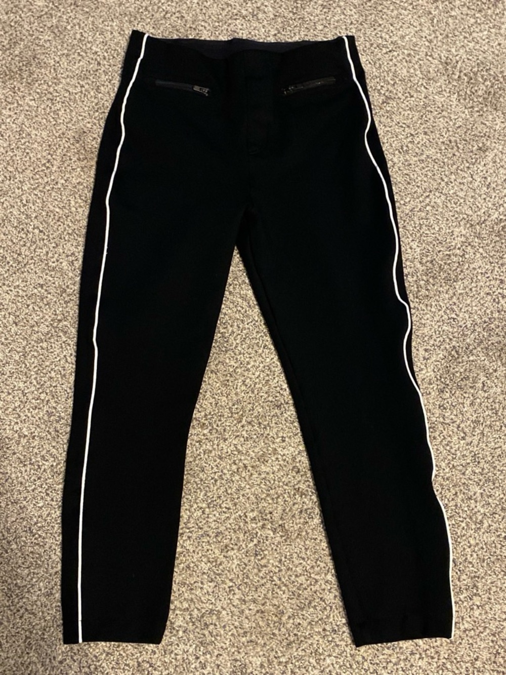 SPANX Women’s Black Leggings with White Side Piping Size Large